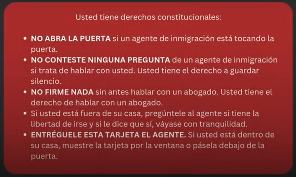 Encomiendas La Guara comparte la tarjeta roja que debes portar para proteger los derechos de los inmigrantes.